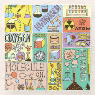 Chemie-Wissenschaft Vintage-Illustrations-Set Glasuntersetzer