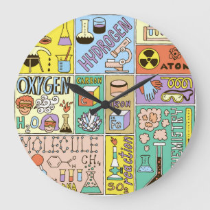 Chemie-Wissenschaft Vintage-Illustrations-Set Große Wanduhr