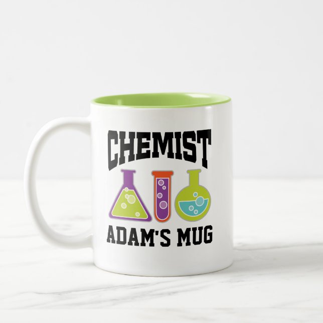 Chemielehrer Chemist Personalisiertes Geschenk Zweifarbige Tasse (Links)
