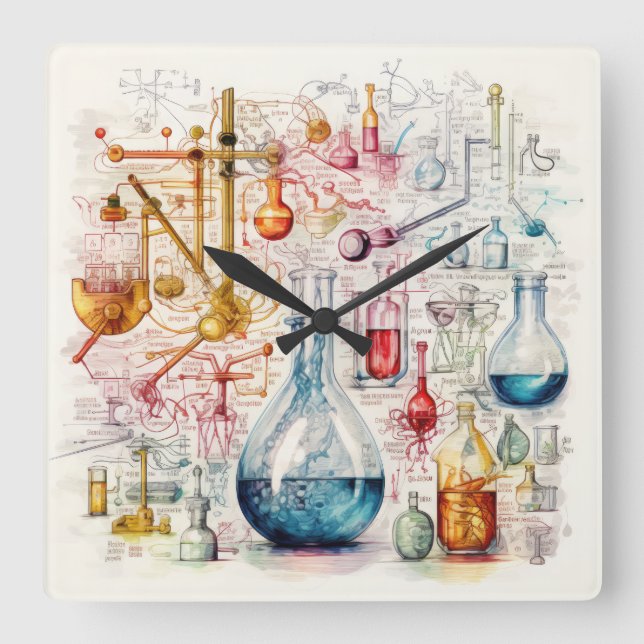 Chemiepapieruhr Quadratische Wanduhr (Vorderseite)