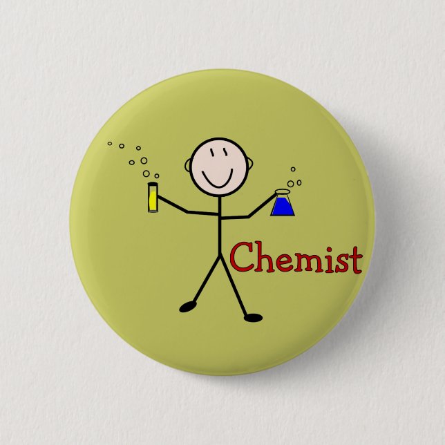 Chemiker Geschenk-Stock Person mit Reagenzgläsern Button (Vorderseite)