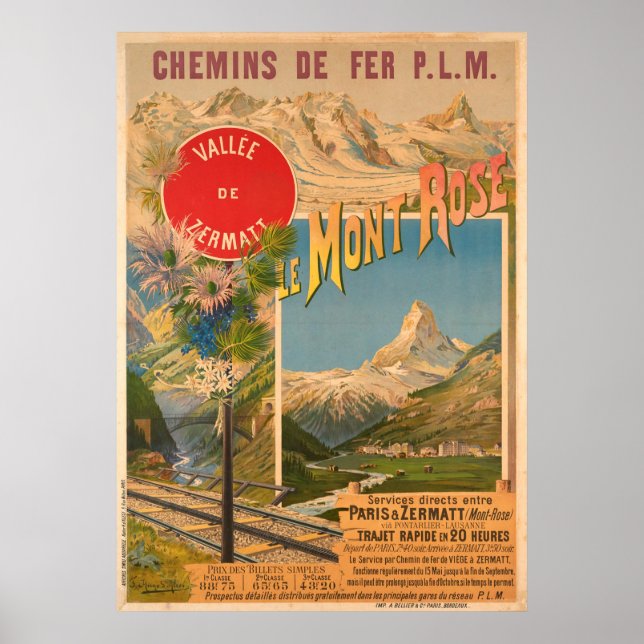 Chemins de fer P.L.M Le Mont Rose Vallee de Valle Poster (Vorne)