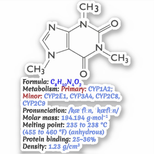Chemische Koffeinformel - Molekulare Struktur Aufkleber (Vorderseite)