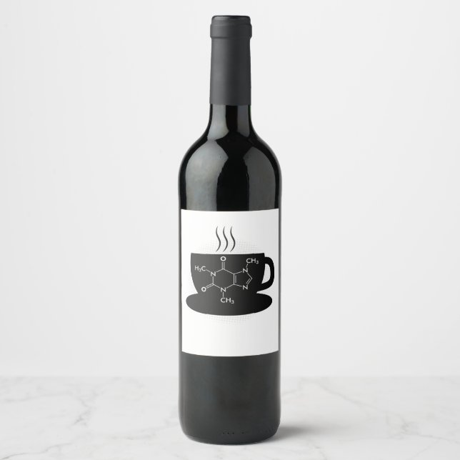 Chemische Koffeinmoleküle Weinetikett (Vorderseite)
