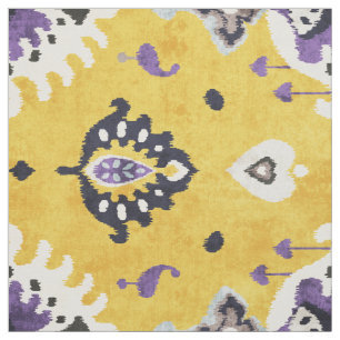 Chemisches gelbes und lila Ikat-Stammmuster Stoff