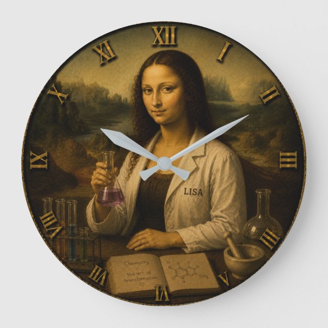 Chemist Funny Mona Lisa Chemistry Lab Gift Große Wanduhr (Vorderseite)