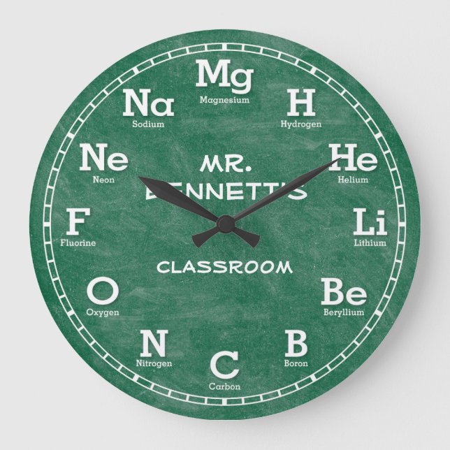 Chemistry Science Chalkboard Personalizable Clock Große Wanduhr (Vorderseite)