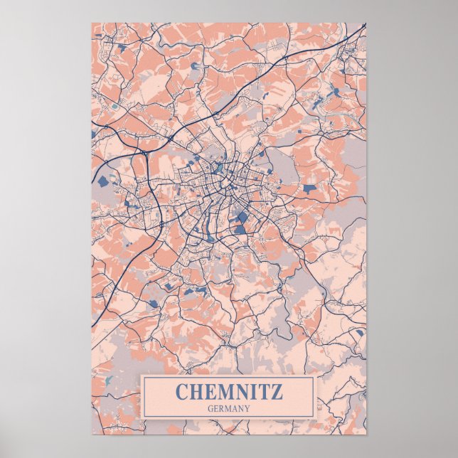 Chemnitz Deutschland Windige Stadtplan Reise Poster (Vorne)