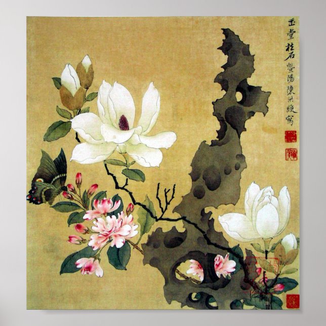 Chen Hongshou Magnolia und Erect Rock Poster (Vorne)