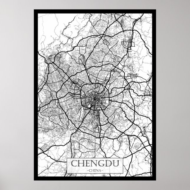 Chengdu China Karte Poster (Vorne)