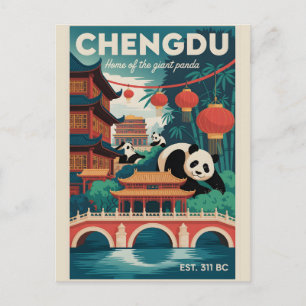 Chengdu China Retro-Reiseposter Vintage-Kunst Feiertagspostkarte