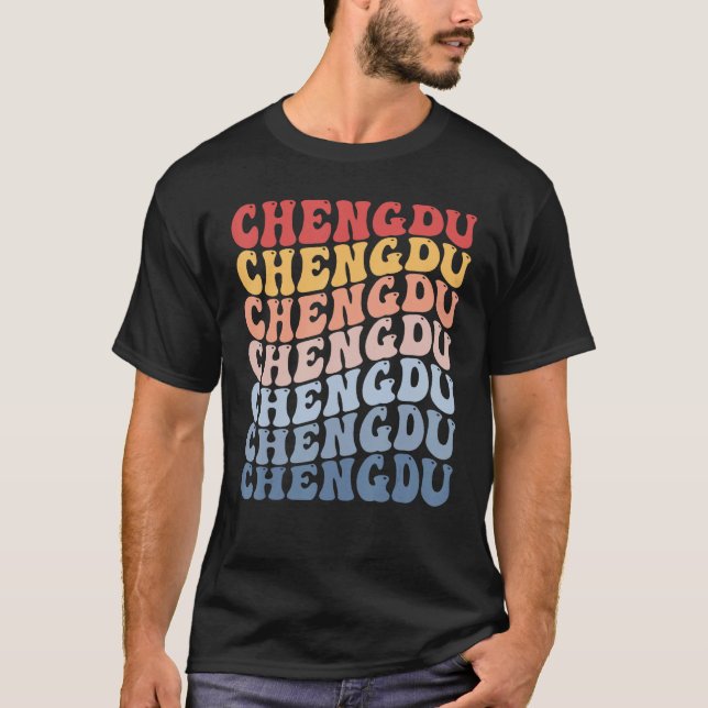 Chengdu City Groovy Retro T-Shirt (Vorderseite)