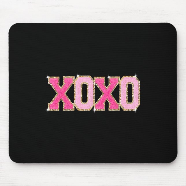 Chenille-Patchwork funkelndes Xoxo Valentinstag He Mousepad (Vorne)