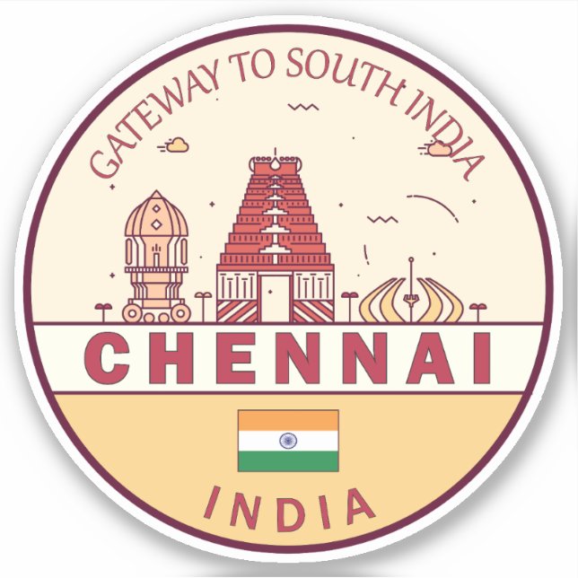 Chennai India City Skyline Emblem Aufkleber (Vorderseite)
