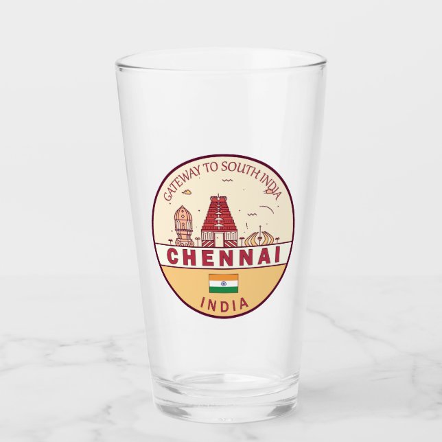 Chennai India City Skyline Emblem Glas (Vorderseite)