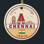 Chennai India City Skyline Emblem Keramik Ornament<br><div class="desc">Chennai minimalistisches,  farbenfrohes Kunstdesign mit Denkmälern und Sehenswürdigkeiten der Stadt in Indien.</div>