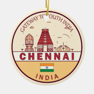 Chennai India City Skyline Emblem Keramik Ornament