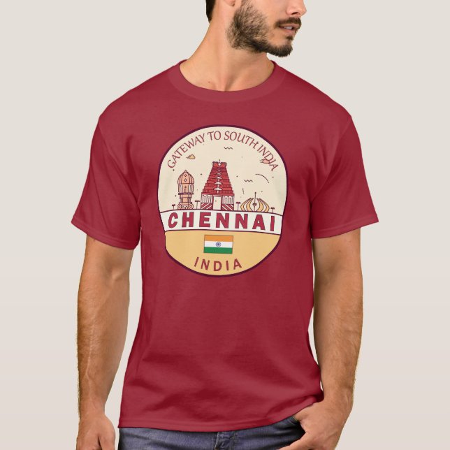 Chennai India City Skyline Emblem T-Shirt (Vorderseite)