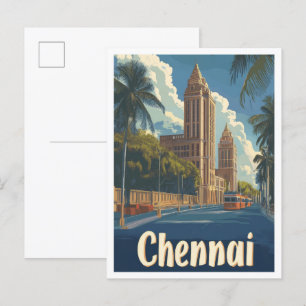 Chennai Indien Kunst Vintage Reise Illustration Postkarte
