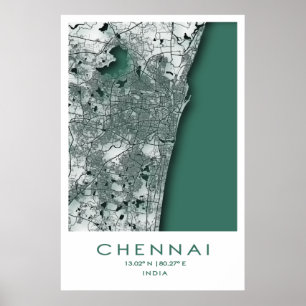 Chennai Map Poster Madras Tamil Nadu Indien