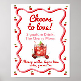Cheques Drinks Cherry Brautparty Tafelschild Poster
