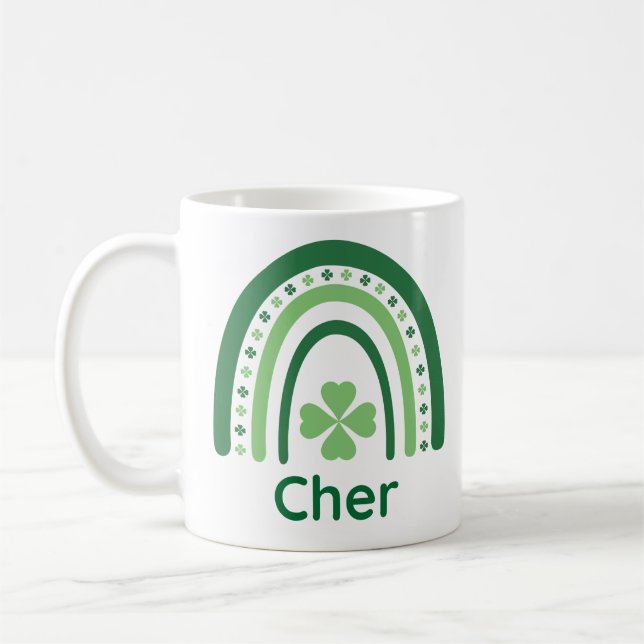 Cher Name Clover Boho Regenbogen Kaffeetasse (Links)