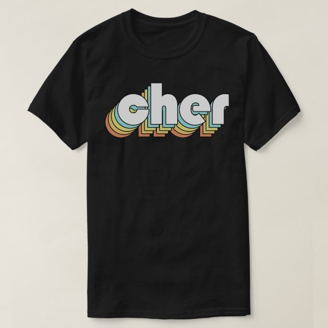 Cher Retro Rainbow Typografie Faded Style T-Shirt (Design vorne)