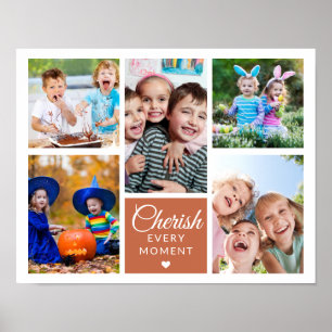 Cherish Every moment Terracotta 5 Foto Collage Poster