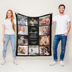 Cherish Jeden Moment Foto Collage Schwarz Fleecedecke