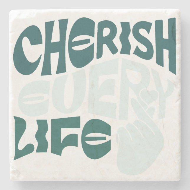 Cherish Life - Liebe & Kindness Art Steinuntersetzer (Vorderseite)