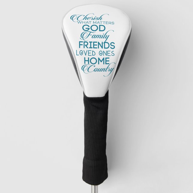 Cherish What Matters Teal Golf Headcover (Vorderseite)