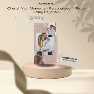 Cherish Your Moments - Personalisiert 4 Foto Colla Schlüsselanhänger
