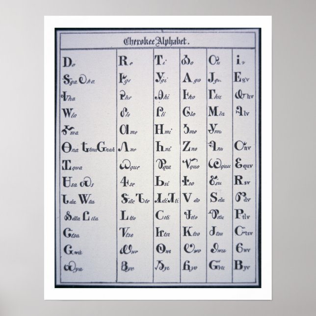 Cherokee Alphabet, entwickelt 1821 (Druck) Poster (Vorne)