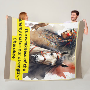 Cherokee Indian on Horse with Sprichwort Fleecedecke