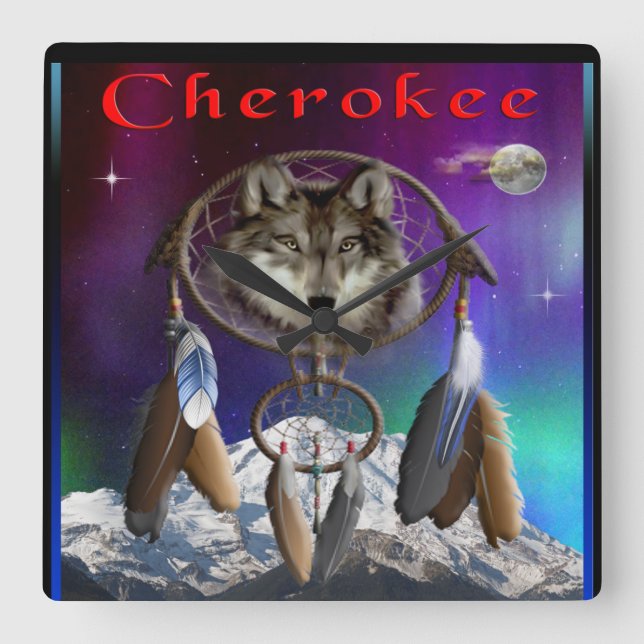 Cherokee Indian Quadratische Wanduhr (Vorderseite)