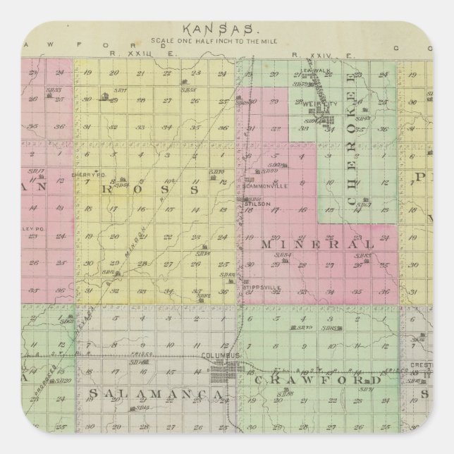Cherokee Landkreis, Kansas Quadratischer Aufkleber (Vorderseite)