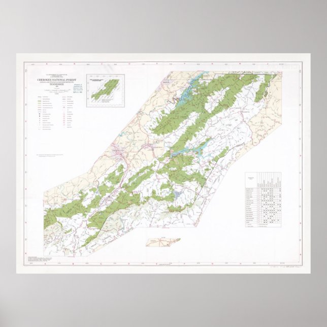 Cherokee National Forest Map (1985)  Poster (Vorne)