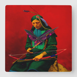 Cherokee Native American Pop Art Quadratische Wanduhr