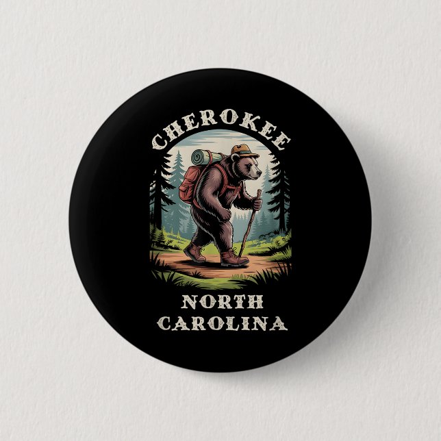 Cherokee, North Carolina Nc Blue Ridge Wandern Bär Button (Vorderseite)