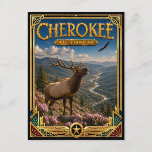 Cherokee North Carolina Vintage Art Deco Golden Postkarte