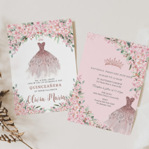 Cheroms Blütenblütenblüte Rose Goldkleid Quinceañe Einladung