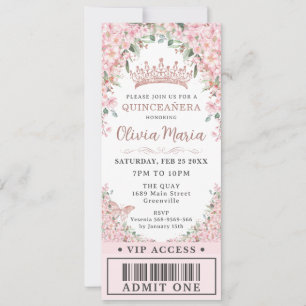 Cheroms Rose Gold Quinceñera VIP Ticket Einladung