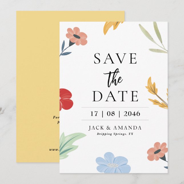 Cherrful Joyful Colorful Wedding Save the Dates Einladung (Vorne/Hinten)