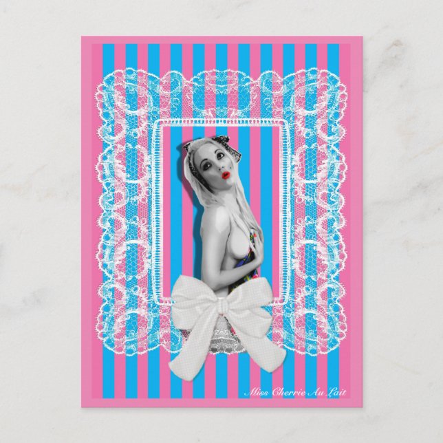 Cherrie Au Lait Sweetshop Niedlich Retro Button Up Postkarte (Vorderseite)