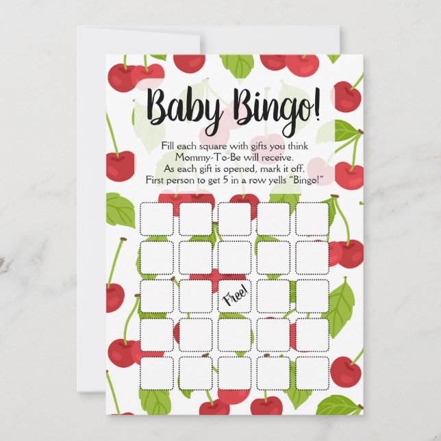 Cherries Baby Bingo Duschgel Spiel Cherry Red Einladung (Vorderseite)
