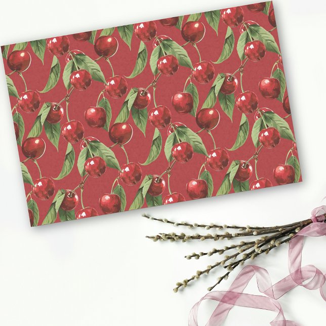 Cherries Cherry Red Pattern Seidenpapier (Von Creator hochgeladen)