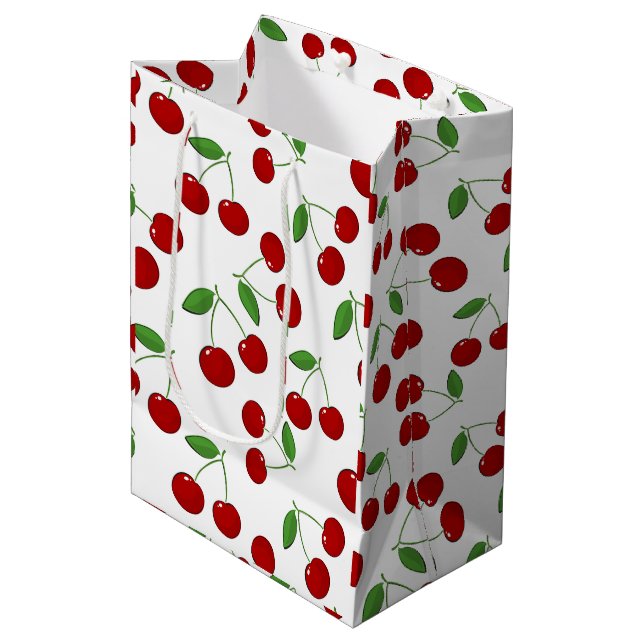 Cherries Design-Geschenktasche Mittlere Geschenktüte (Vorderseite Schrägansicht)