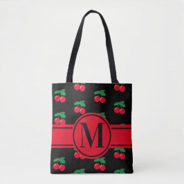 Cherries Frucht rotes Muster Monogram Black