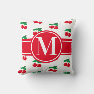 Cherries Frucht rotes Muster Monogram Black Throw Kissen