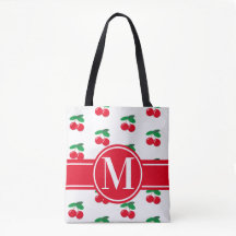 Cherries Fruchtrot Muster Monogram WhiteTote Beute